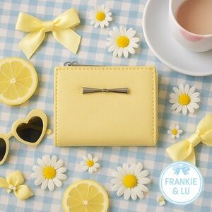 Betsey Johnson Yellow Bow Wallet Pebbled Faux Leather Snap Zip NWT